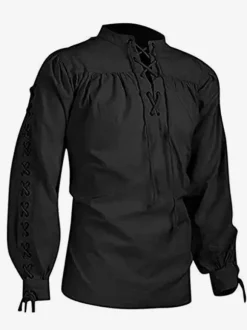 Black Vintage Top Retro Polyester Long Sleeves Retro Costumes For Man