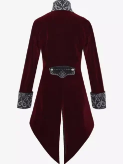 Black Vintage Top Vintage Buttons Long Sleeves Polyester Polyester Fiber Overcoat Retro Costumes For Man Burgundy