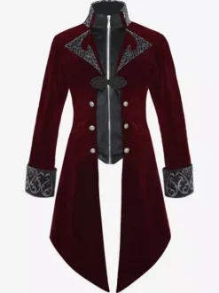 Black Vintage Top Vintage Buttons Long Sleeves Polyester Polyester Fiber Overcoat Retro Costumes For Man Burgundy