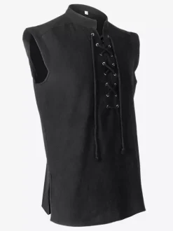 Black Vintage Top Vintage Lace Up Sleeveless Polyester Polyester Fiber Waistcoat Retro Costumes For Man Burgundy