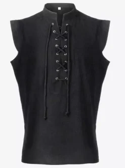 Black Vintage Top Vintage Lace Up Sleeveless Polyester Polyester Fiber Waistcoat Retro Costumes For Man Burgundy