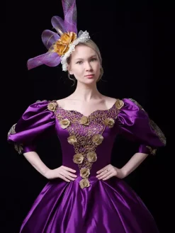 Black Vintage Victorian Rococo Dress Puff Long Sleeves Floral Ball Gown Dress