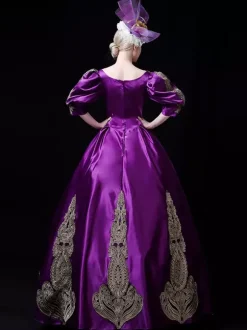 Black Vintage Victorian Rococo Dress Puff Long Sleeves Floral Ball Gown Dress