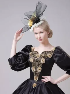 Black Vintage Victorian Rococo Dress Puff Long Sleeves Floral Ball Gown Dress
