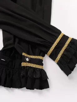 Black Vintage Vintage Gothic Ruffled Stand Collar Long Sleeve Shirt