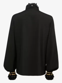 Black Vintage Vintage Gothic Ruffled Stand Collar Long Sleeve Shirt