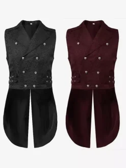 Black Vintage Vintage Sleeveless Polyester Polyester Fiber Waistcoat Retro Costumes For Man