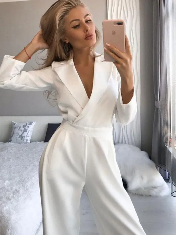 Black V-Neck Long Sleeves Jumpsuits For Women