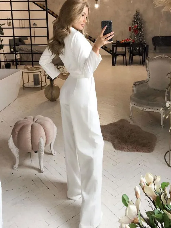 Black V-Neck Long Sleeves Jumpsuits For Women