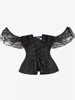 Black V-Neck Sexy Lace-up Lace Printed Woman's Corset For Women