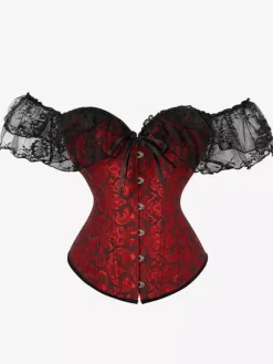 Black V-Neck Sexy Lace-up Lace Printed Woman's Corset For Women