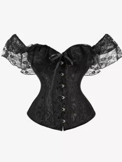 Black V-Neck Sexy Lace-up Lace Printed Woman's Corset For Women