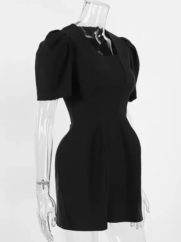 Black V-Neck Women Mini Dress - Elegant Puff Sleeve Hourglass - Elegant Date Night Outfit 2026