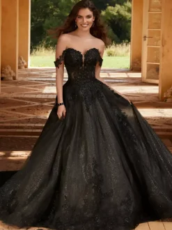 Black Wedding Dresses A-Line Lace Floor-Length Bridal Dress Free Customization