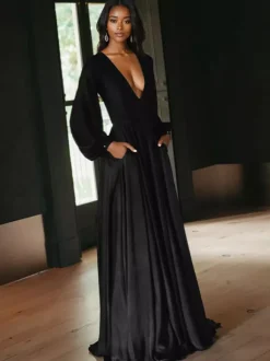 Black Wedding Dresses A-Line Long Sleeves Cut Out Satin Fabric Court Train Bridal Gown Free Customization