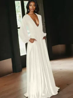 Black Wedding Dresses A-Line Long Sleeves Cut Out Satin Fabric Court Train Bridal Gown Free Customization