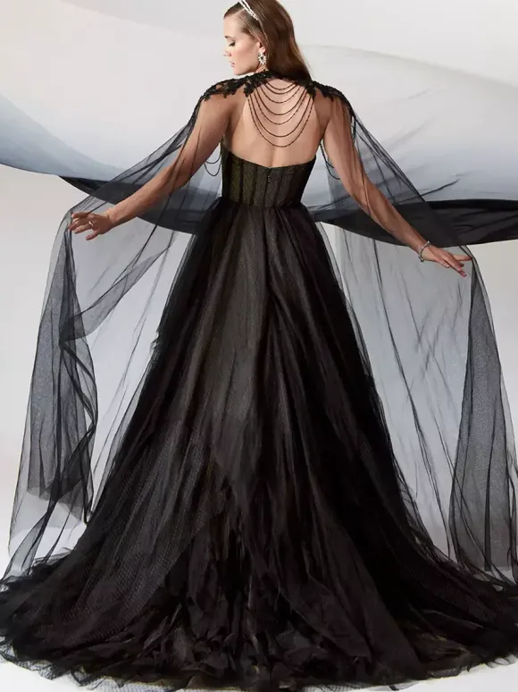 Black Wedding Dresses A-Line Sleeveless Lace With Train Bridal Gown Free Customization