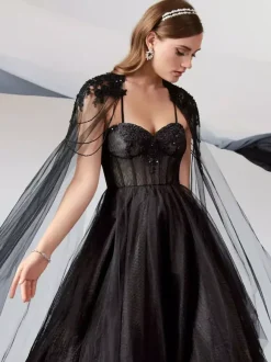 Black Wedding Dresses A-Line Sleeveless Lace With Train Bridal Gown Free Customization
