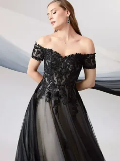 Black Wedding Dresses A-Line Short Sleeves Lace Floor-Length Bridal Gown Free Customization