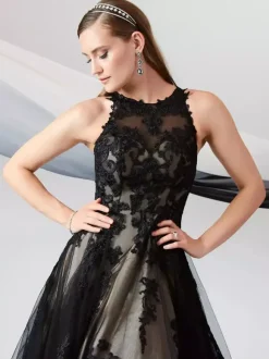 Black Wedding Dresses A-Line Sleeveless Lace With Train Bridal Dress Free Customization