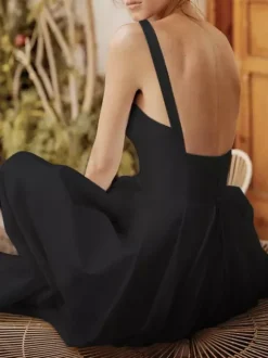 Black Wedding Dresses A-Line Sleeveless Satin Fabric With Train Bridal Gown