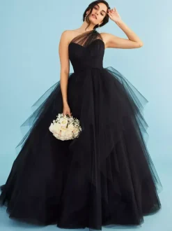 Black Wedding Dresses A-Line Sleeveless Tulle Bridal Gown