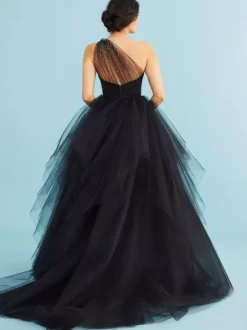 Black Wedding Dresses A-Line Sleeveless Tulle Bridal Gown