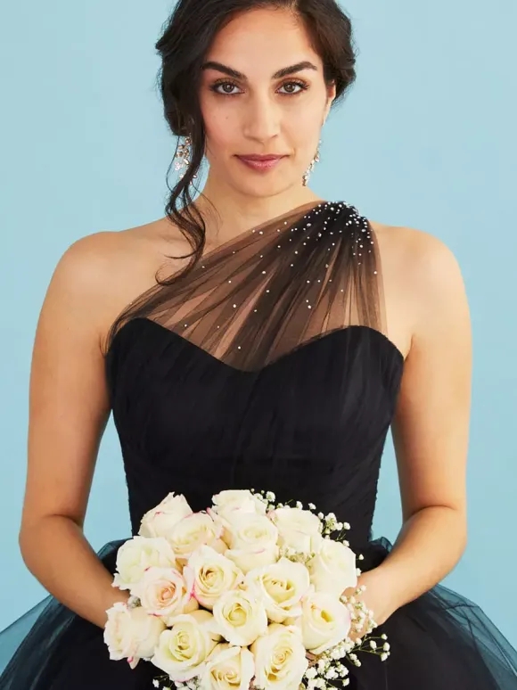 Black Wedding Dresses A-Line Sleeveless Tulle Bridal Gown