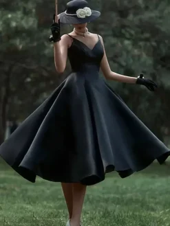 Black Wedding Dresses A-Line Sleeveless Tea-Length Bridal Dress Free Customization