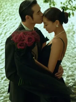 Black Wedding Dresses A-Line Sleeveless Tea-Length Bridal Dress Free Customization