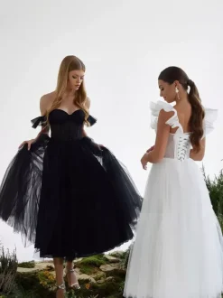 Black Wedding Dresses Lace A-Line Sleeveless Tea-Length Bridal Dress Free Customization