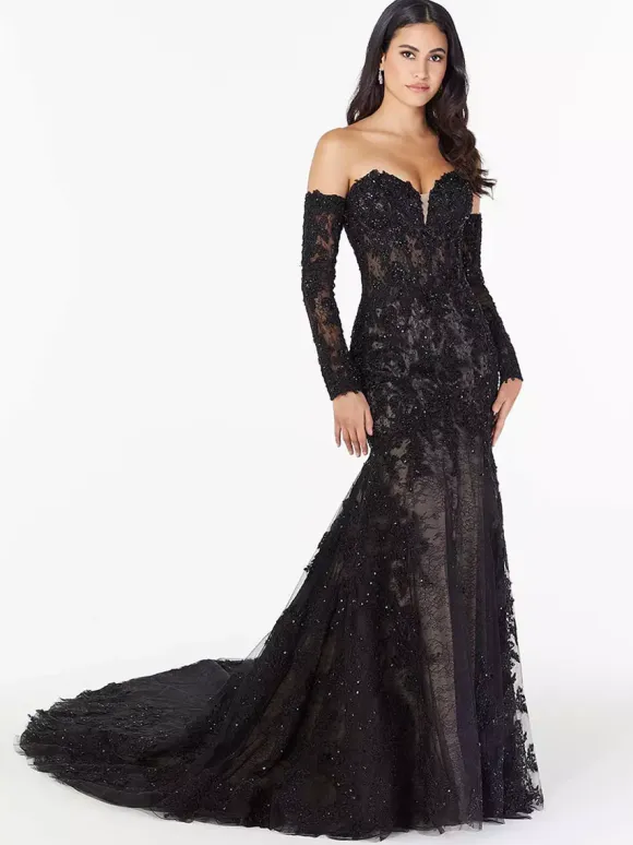 Black Wedding Dresses Lace Mermaid Long Sleeves Floor-Length Bridal Gown Free Customization
