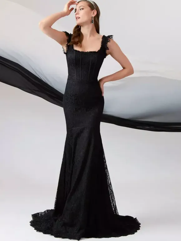 Black Wedding Dresses Mermaid Sleeveless Lace With Train Bridal Gown Free Customization