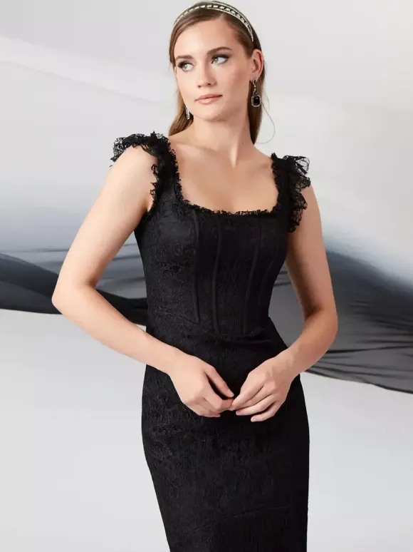 Black Wedding Dresses Mermaid Sleeveless Lace With Train Bridal Gown Free Customization