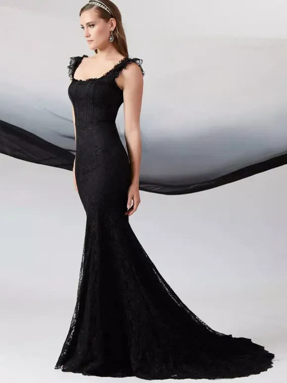 Black Wedding Dresses Mermaid Sleeveless Lace With Train Bridal Gown Free Customization
