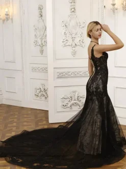 Black Wedding Dresses Mermaid Sleeveless Lace With Train Bridal Gown Free Customization