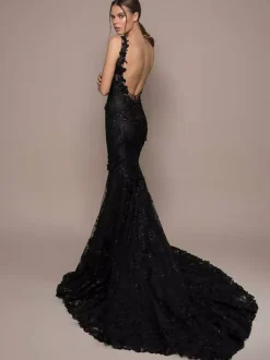 Black Wedding Dresses Mermaid Sleeveless Lace With Train Bridal Gown Free Customization