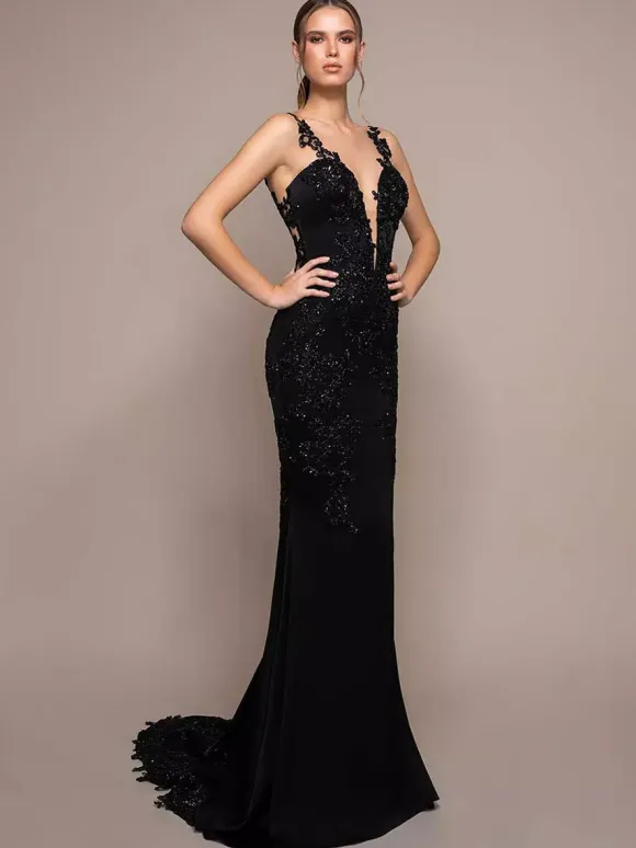 Black Wedding Dresses Mermaid Sleeveless Lace With Train Bridal Gown Free Customization
