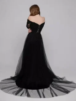Black Wedding Dresses Mermaid Long Sleeves Lace With Train Bridal Dress Free Customization