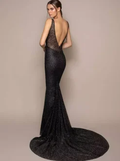 Black Wedding Dresses Sequined Mermaid Sleeveless Sweep Bridal Dress Free Customization
