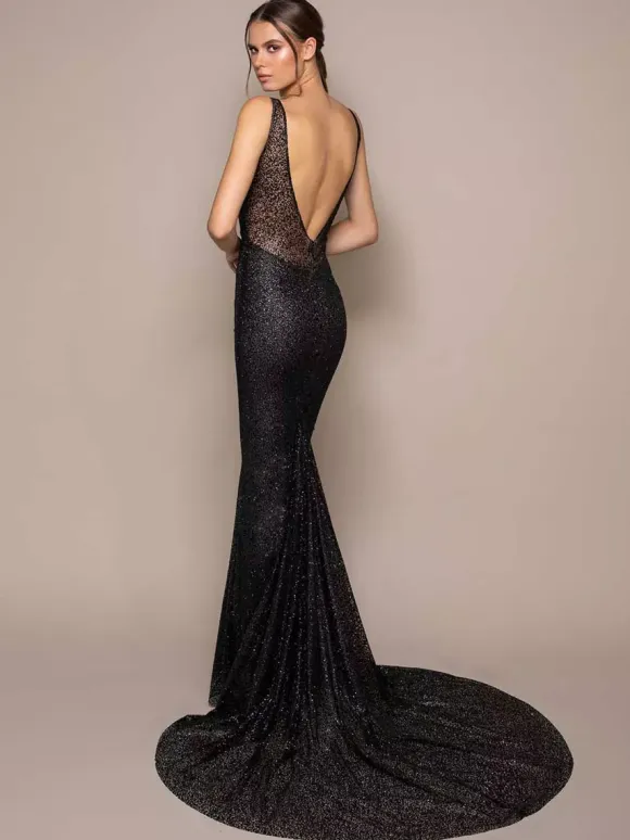 Black Wedding Dresses Sequined Mermaid Sleeveless Sweep Bridal Dress Free Customization