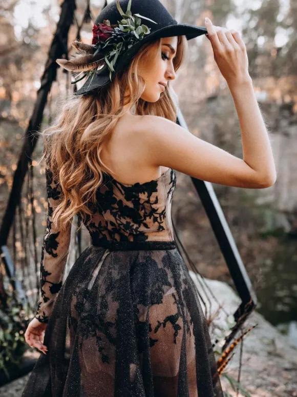 Black Wedding Dresses Sheath Sleeveless Lace With Train Bridal Gown Free Customization