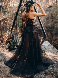 Black Wedding Dresses Sheath Sleeveless Lace With Train Bridal Gown Free Customization