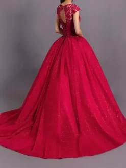 Black Wedding Dress With Train V-Neck Sleeveless Backless Polyester Lace Tulle A-Line