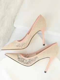 Black Wedding Shoes Lace Pointed Toe High Heel Pumps