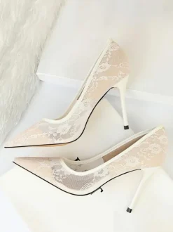 Black Wedding Shoes Lace Pointed Toe High Heel Pumps