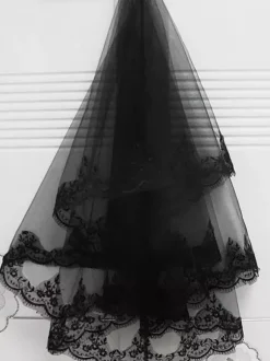 Black Wedding Veils Pleated Crepe Classic Long Bridal Veil