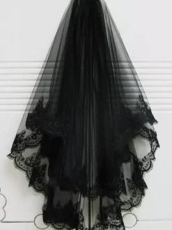 Black Wedding Veils Pleated Crepe Classic Long Bridal Veil