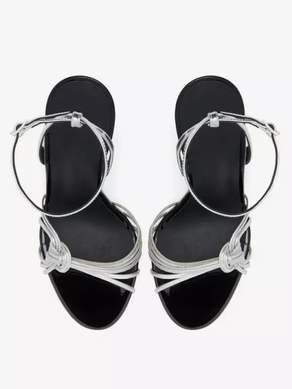 Black Wedge Heel Sandals Snake Pattern Knotted Ankle Strap Wedged Shoes
