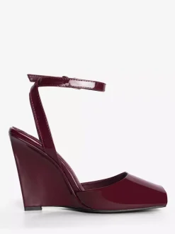 Black Wedge Pumps Peep Toe Ankle Strap Wedge Shoes For Women